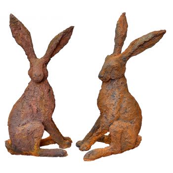 Sitting Hares in Iron Resin