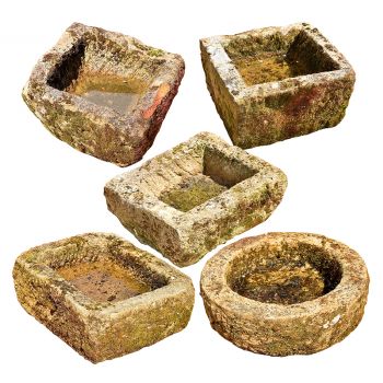 Shallow Carved Stone Planters 