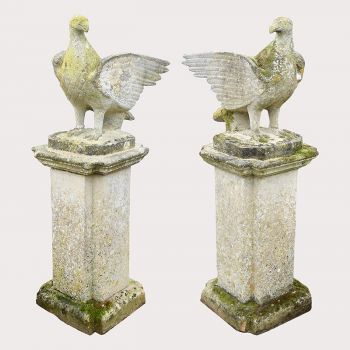 Rare Ketton Stone Eagles on Tall Plinths