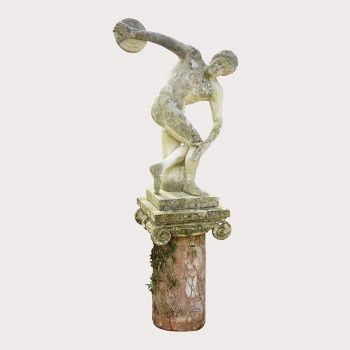 Limestone Discobolus on Marble Column